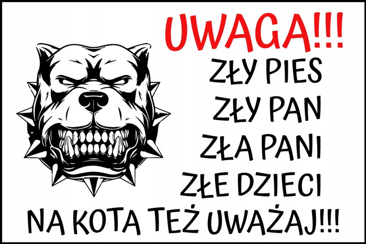 TABLICZKA OSTRZEGAWCZA (UWAGA ZŁY PIES) - Pitbull