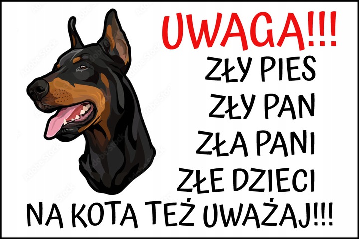 TABLICZKA OSTRZEGAWCZA (UWAGA ZŁY PIES) - Doberman