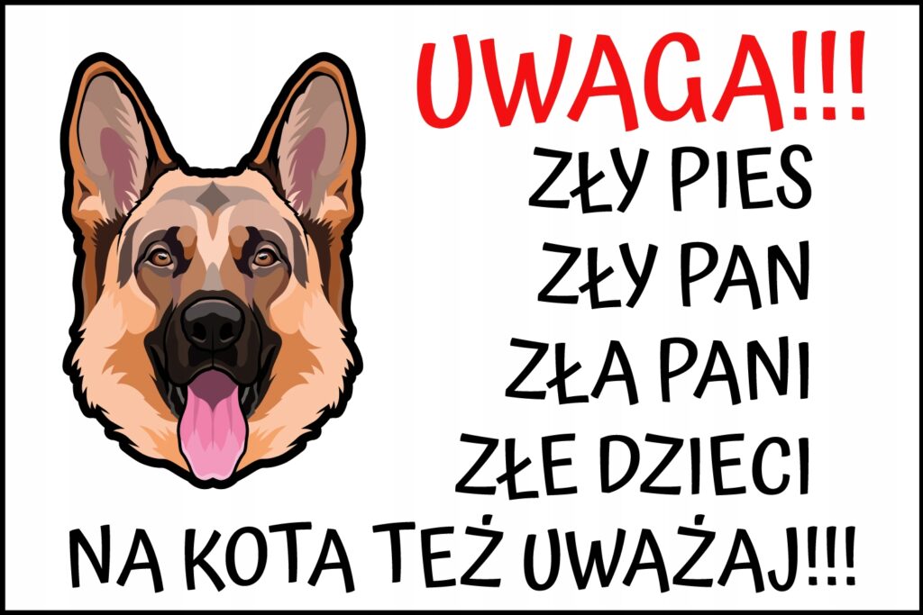 TABLICZKA OSTRZEGAWCZA (UWAGA ZŁY PIES) - Owczarek niemiecki